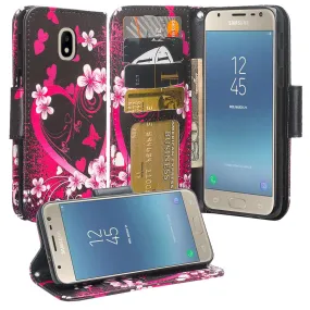 Samsung Galaxy J7 V 2nd Gen/J7 Crown/J7 Top/J7 2018/J7 Star/J7 Achieve/J7 Refine/J7 Aero/J7 Aura Case, Wrist Strap Pu Leather Wallet Case [Kickstand] with ID & Credit Card Slots - Heart Butterflies