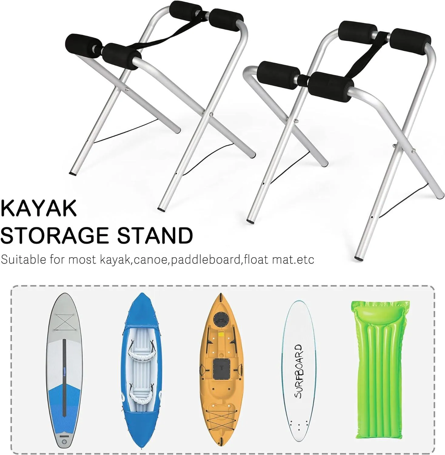 Set of 2 Universal Kayak Storage Racks Collapsible Kayak Stand for Canoe Boat SUP