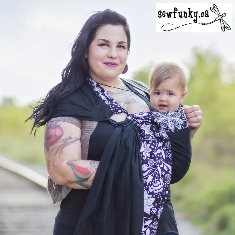 Sewfunky Designer Baby Sling Starflower on Black #SF046 SOLD OUT