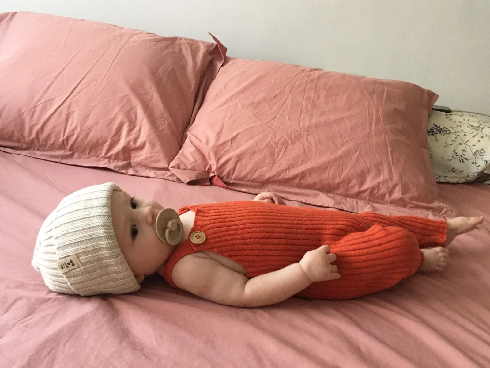 SLOTH BABY DUNGAREES (TOMATO RED)