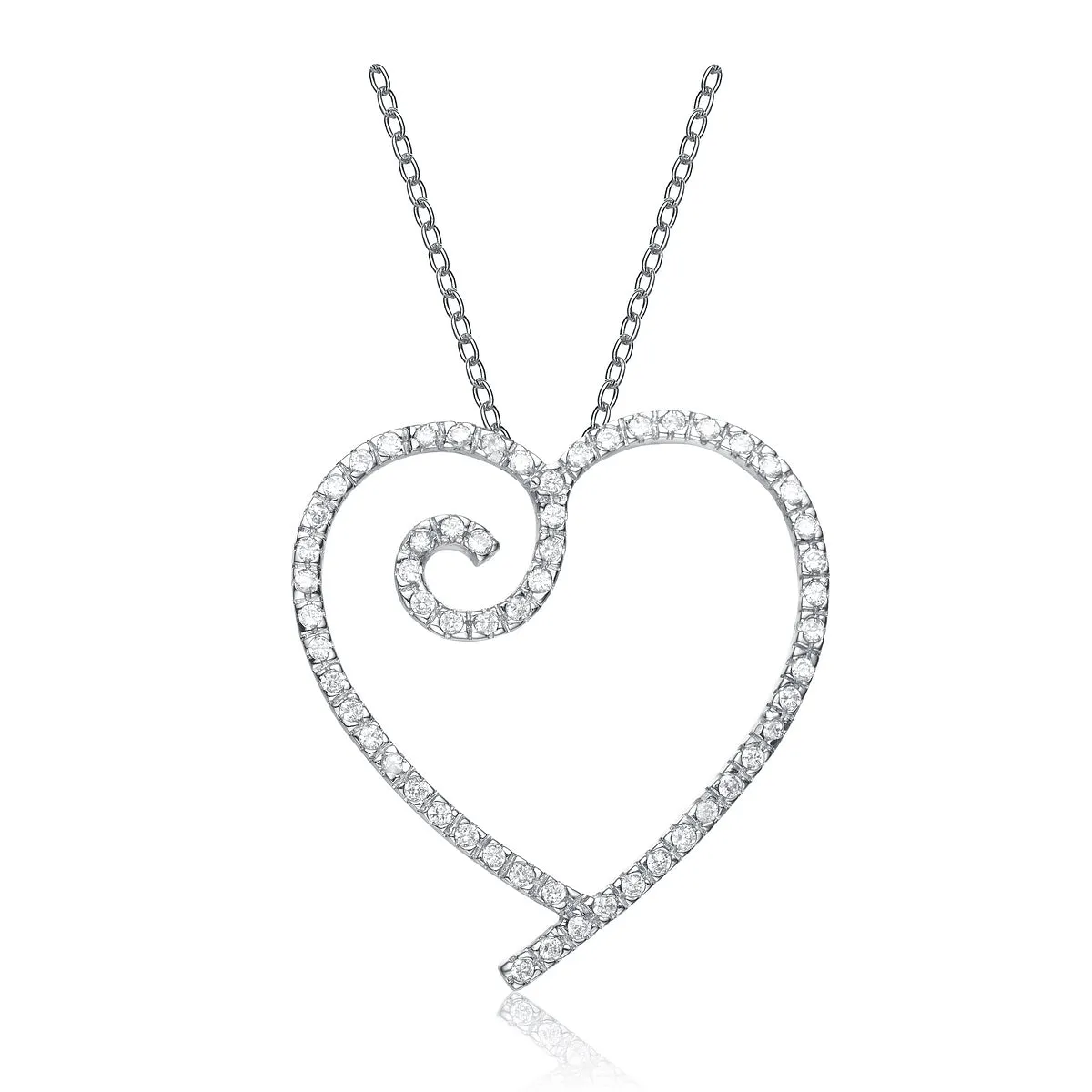 Sterling Silver White Cubic Zirconia Heart With Swirl Pendant