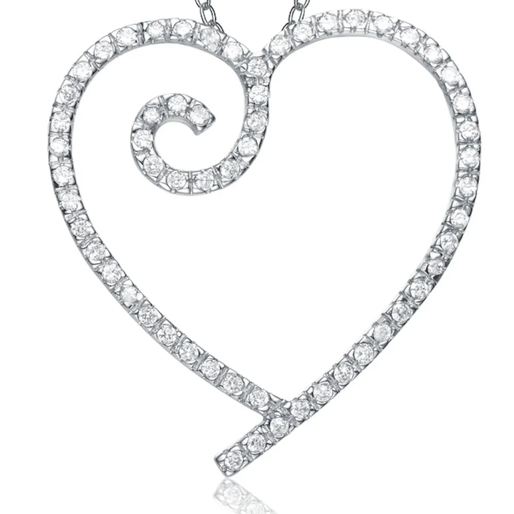 Sterling Silver White Cubic Zirconia Heart With Swirl Pendant