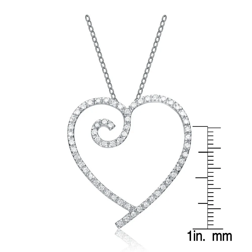 Sterling Silver White Cubic Zirconia Heart With Swirl Pendant