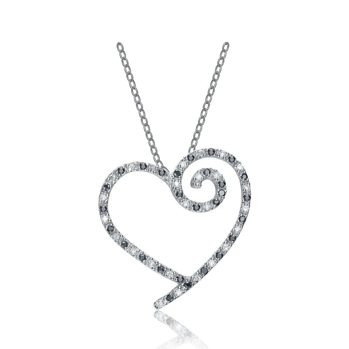 Sterling Silver White Cubic Zirconia Heart With Swirl Pendant