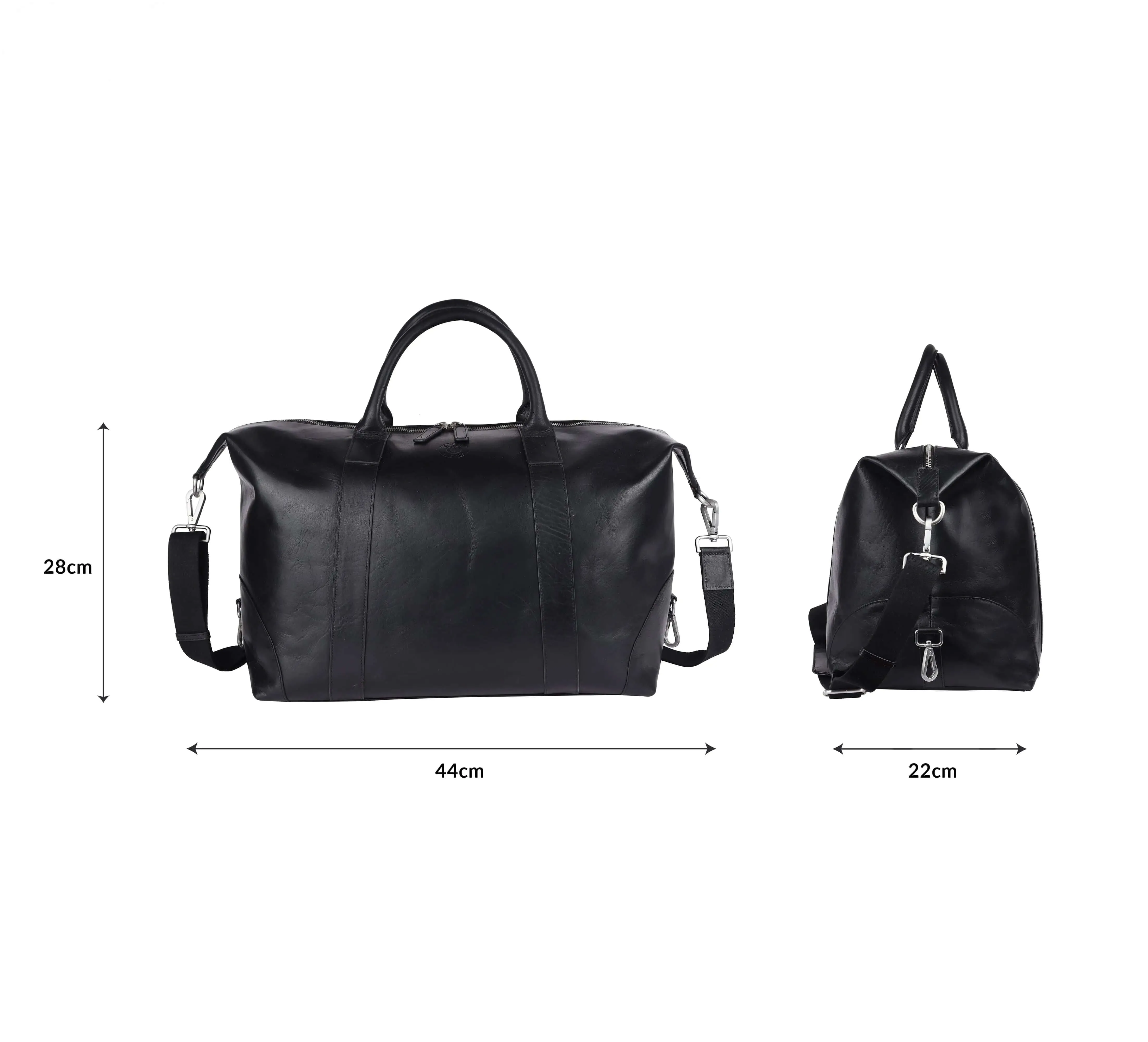 Stylish Black Duffle Bag: 28cm x 44cm x 22cm Dimensions