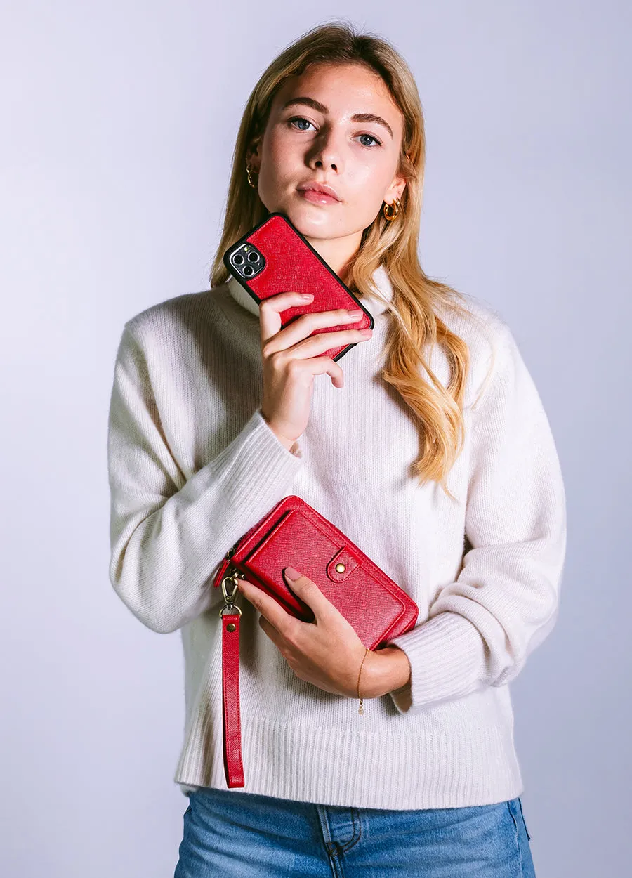 The Luxe Ultimate Wristlet Phone Case in Fire Red