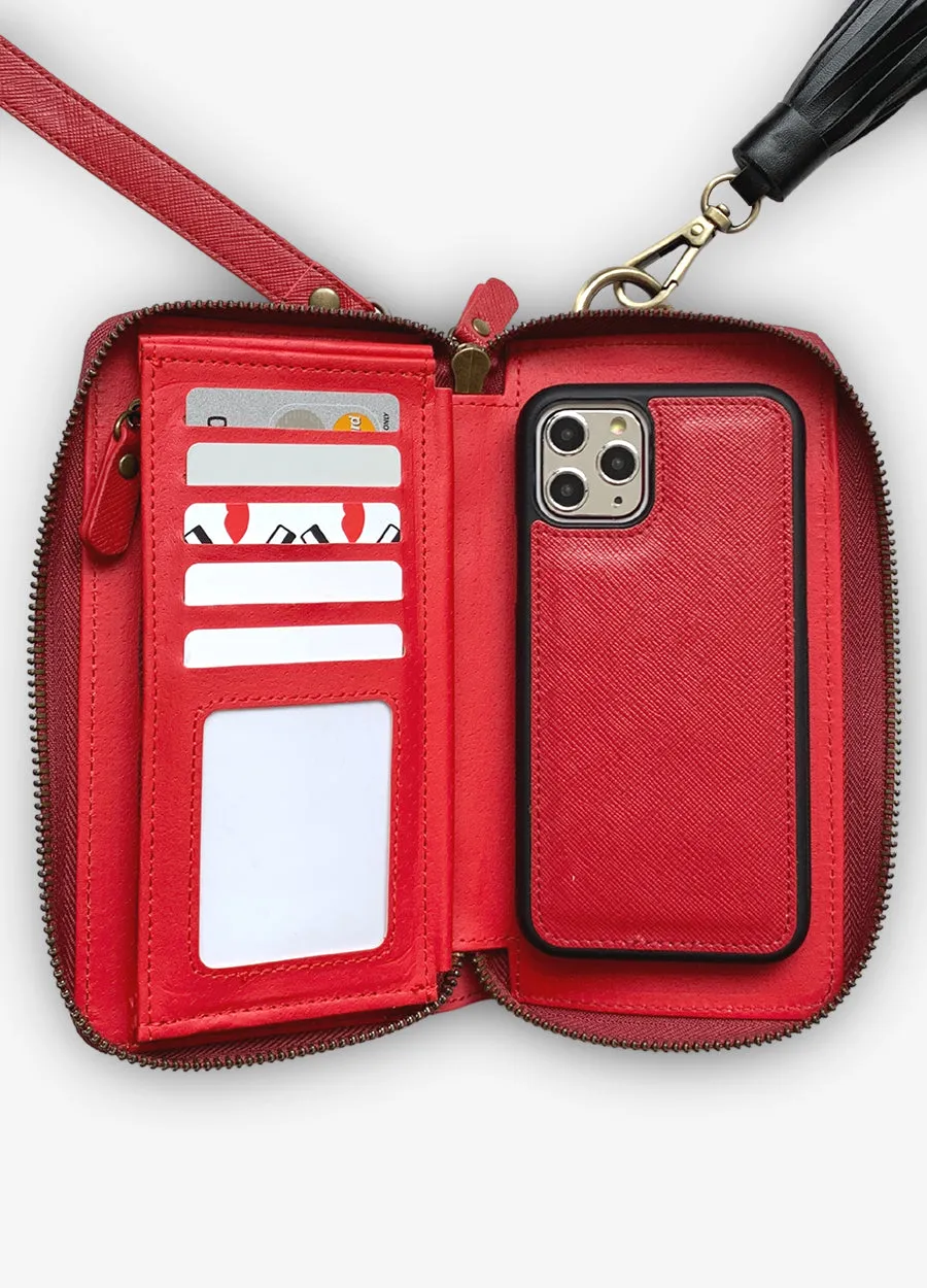 The Luxe Ultimate Wristlet Phone Case in Fire Red