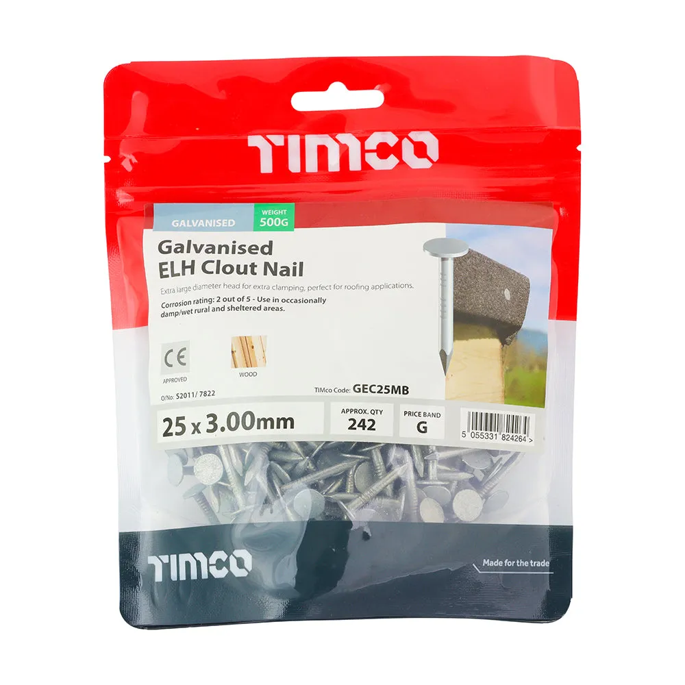 TIMco Galvanised Extra Large Head Clout Nails 25mm