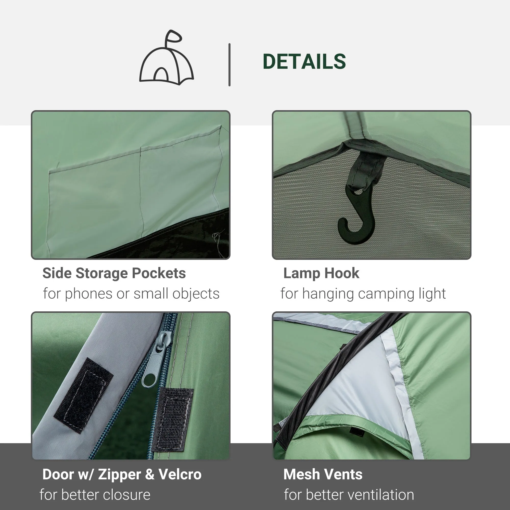 Tunnel Tent, 2-3 Person Camping Tent with Sewn-in Groundsheet, Air Vents, Rainfly, 2000mm Water Column, Green