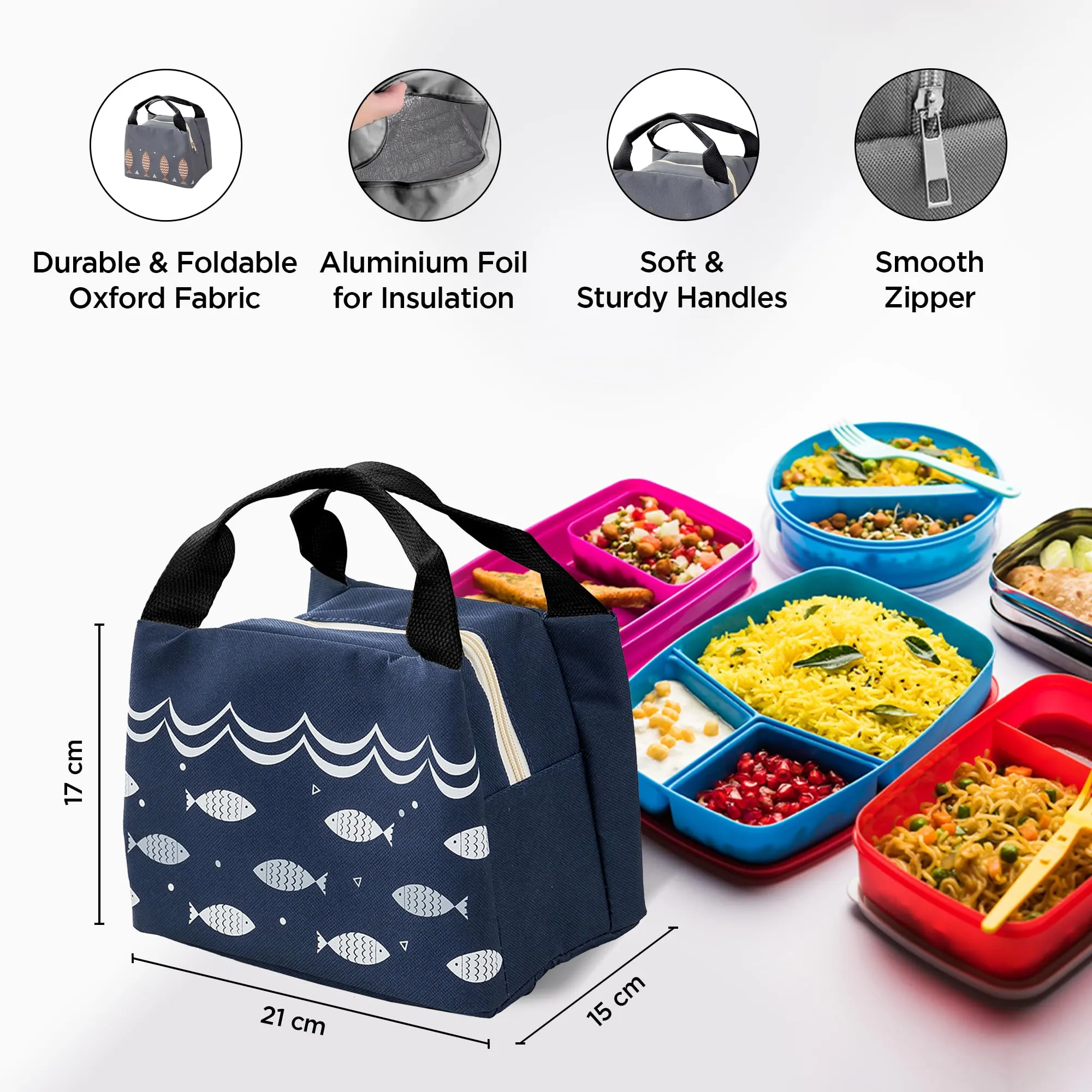 UMAI Lunch Box Bag 5 litres | Insulated Tiffin Lunch Bag for Women, Men and Kids |Leakproof | Waterproof | Lightweight | Lunch Boxes for Office Men, School, Camping | White Dino Print