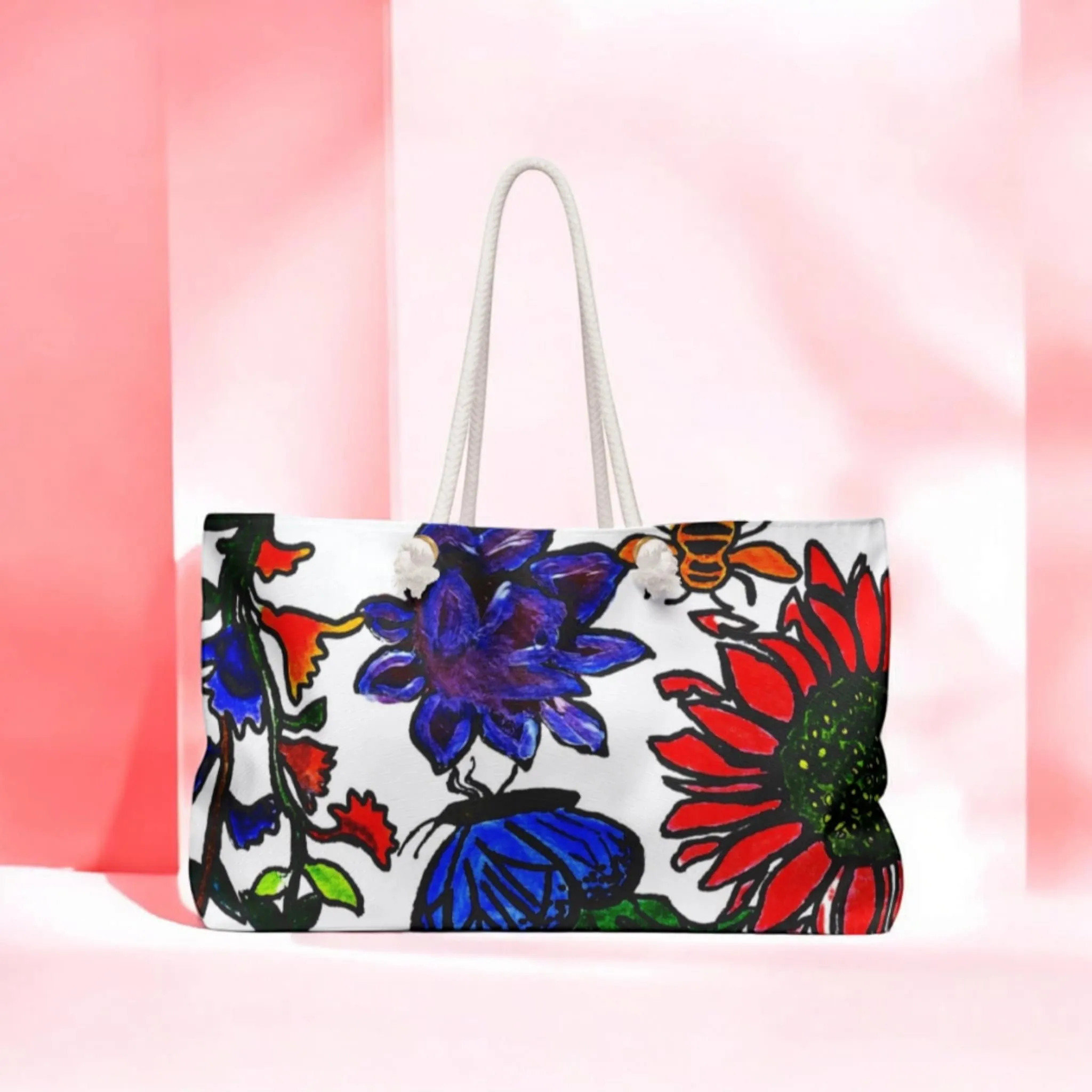 Unique Artisan Spring Floral Weekender Bag - Handmade Artwork Carryall