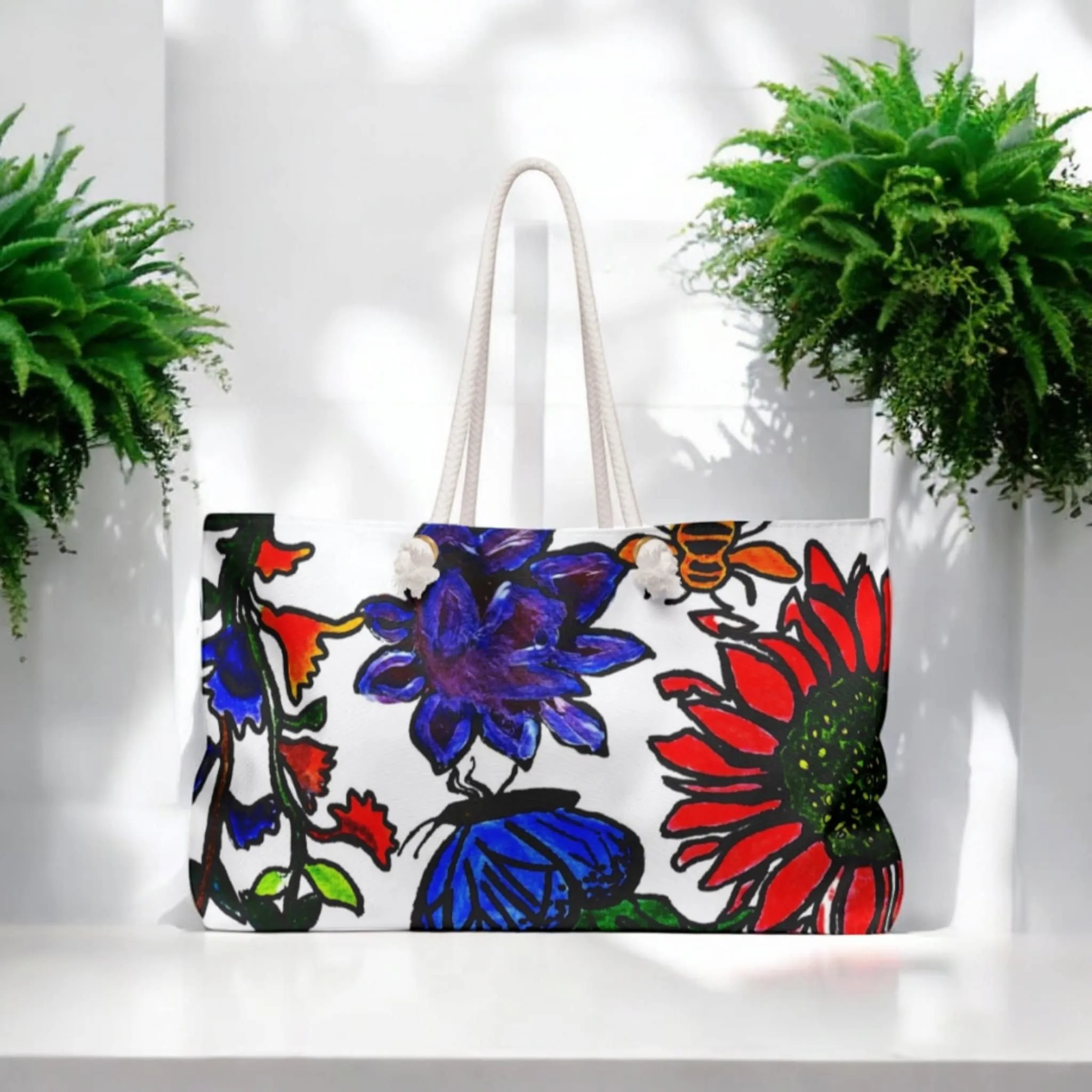 Unique Artisan Spring Floral Weekender Bag - Handmade Artwork Carryall