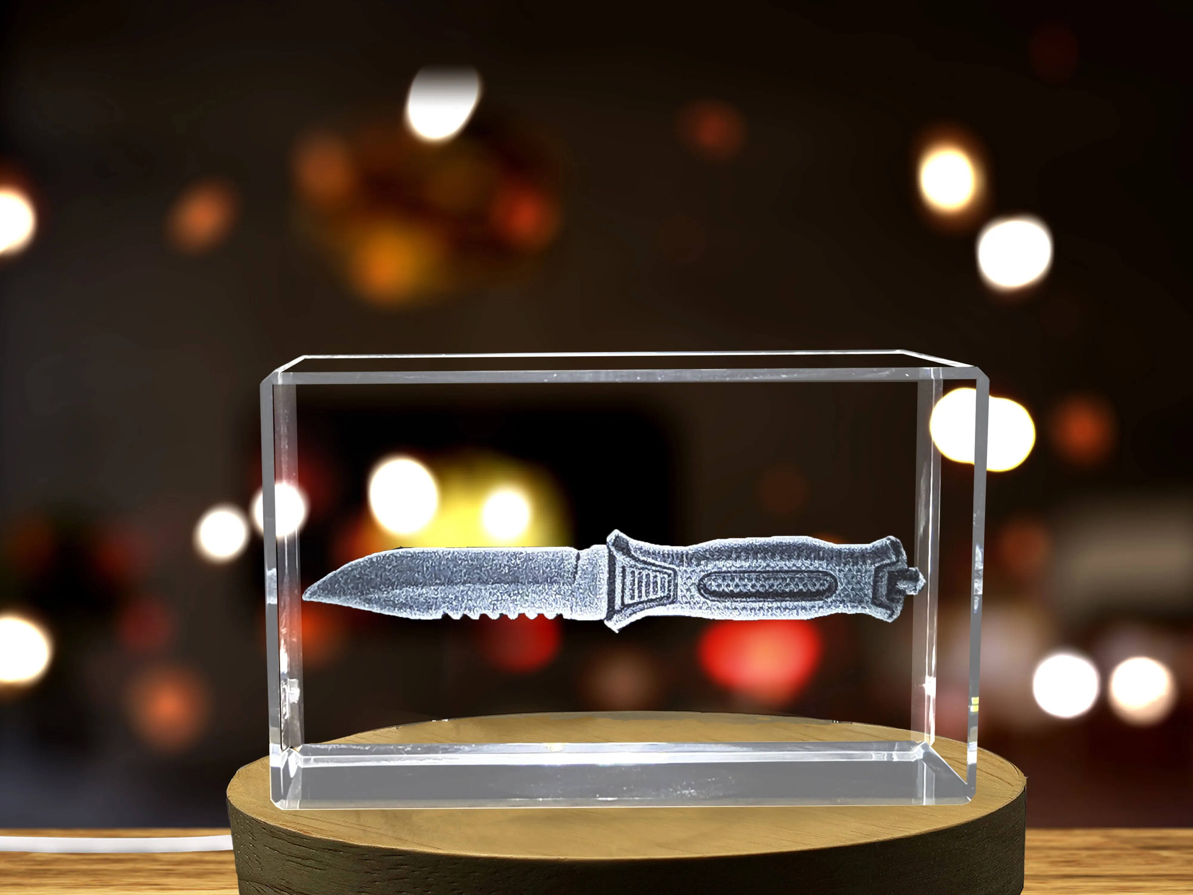 Unique Crystal Display Piece - Personalized 3D Engraved Camping Knife Crystal Gift