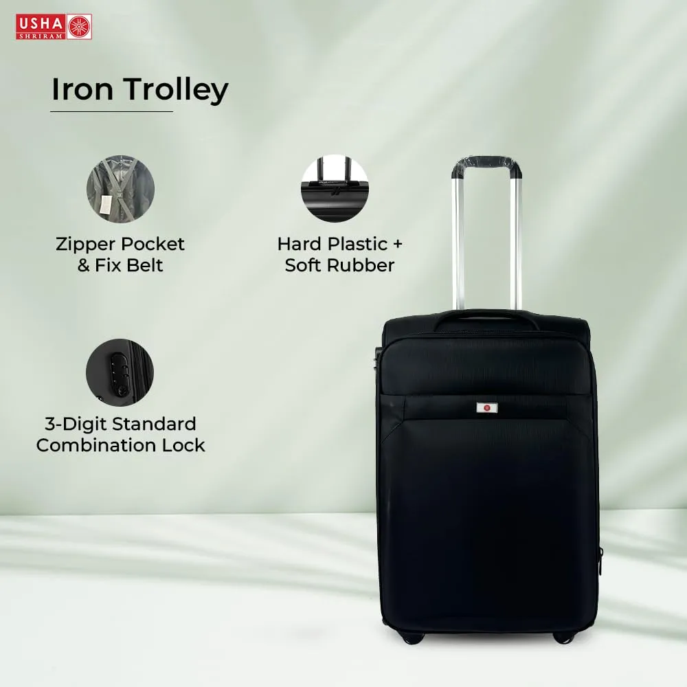 USHA SHRIRAM Fabric (Check-in Bag) 24 inch Luggage Bag (65cm) |Trolley Suitcase for Travel | Travel Luggage for Men Women |360 Degree Wheel | Travel Bags for Luggage Trolley Carry On Suitcase (Black)