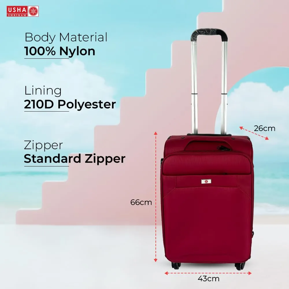 USHA SHRIRAM Fabric (Check-in Bag) 24 inch Luggage Bag (65cm) |Trolley Suitcase for Travel | Travel Luggage for Men Women |360 Degree Wheel | Travel Bags for Luggage Trolley Carry On Suitcase (Red)