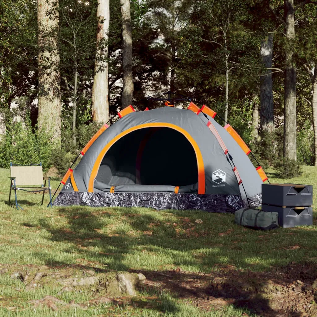 vidaXL Camping Tent 4-Person Grey and Orange Quick Release