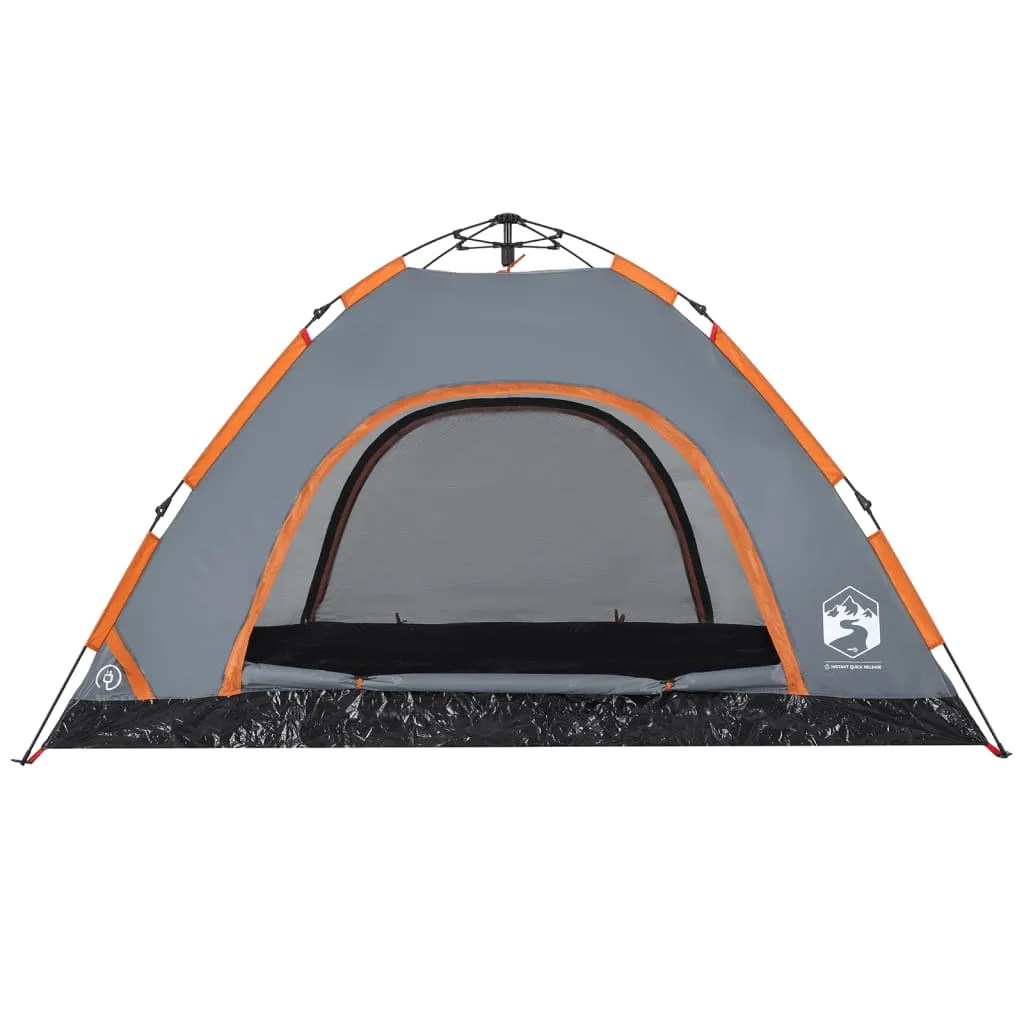 vidaXL Camping Tent 4-Person Grey and Orange Quick Release