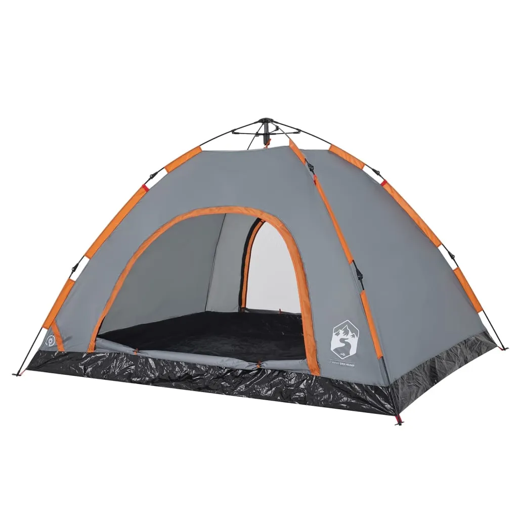 vidaXL Camping Tent 4-Person Grey and Orange Quick Release