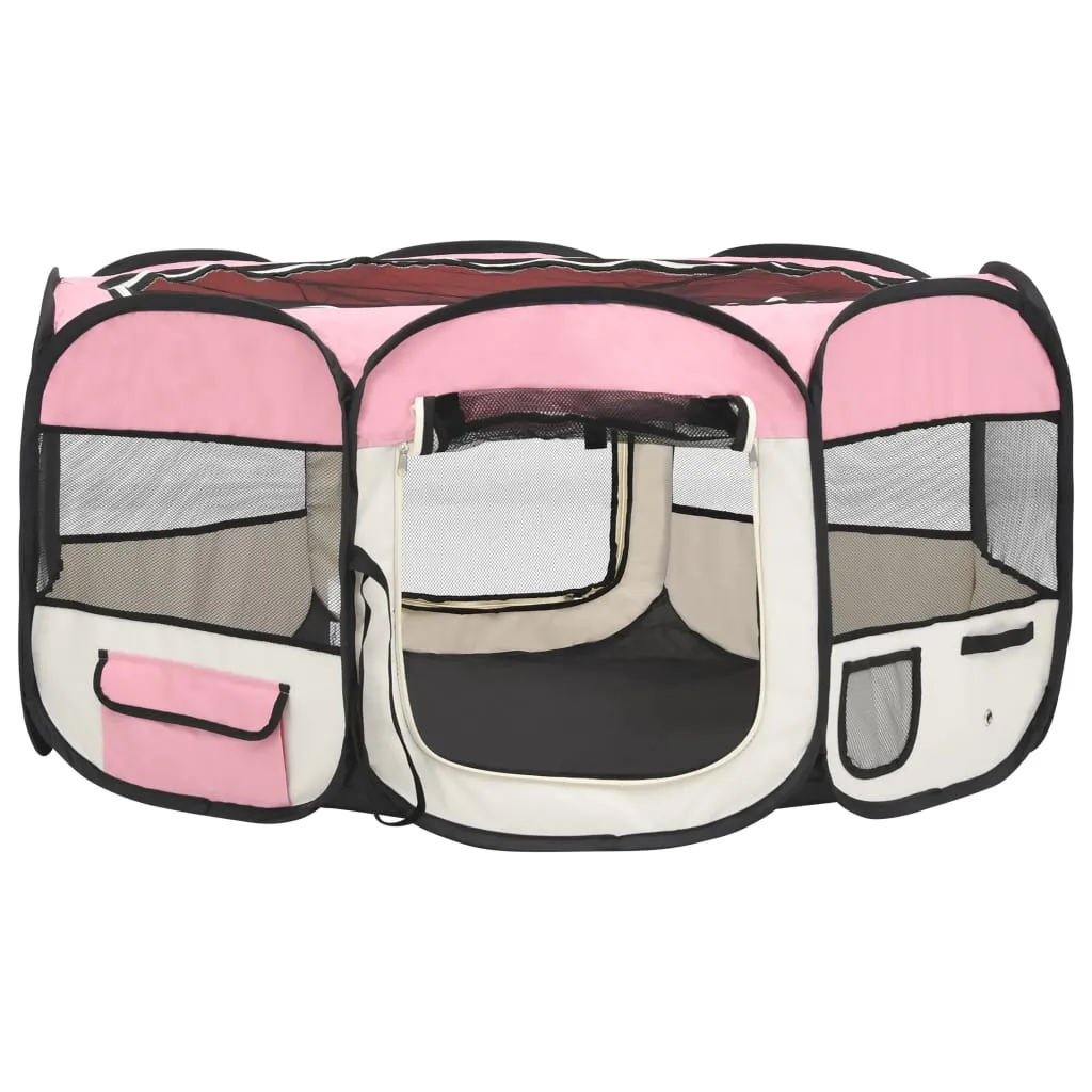 vidaXL Foldable Dog Playpen with Carrying Bag Pink 145x145x61 cm