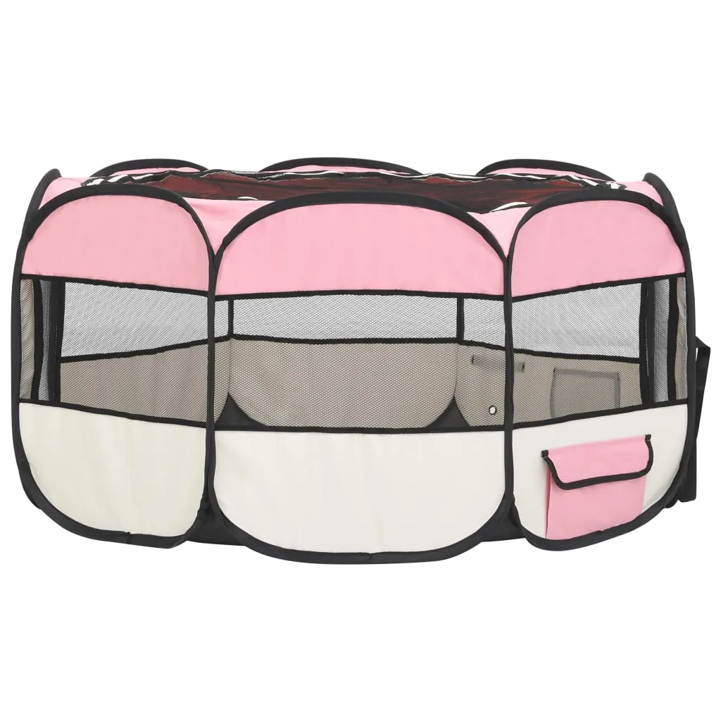 vidaXL Foldable Dog Playpen with Carrying Bag Pink 145x145x61 cm