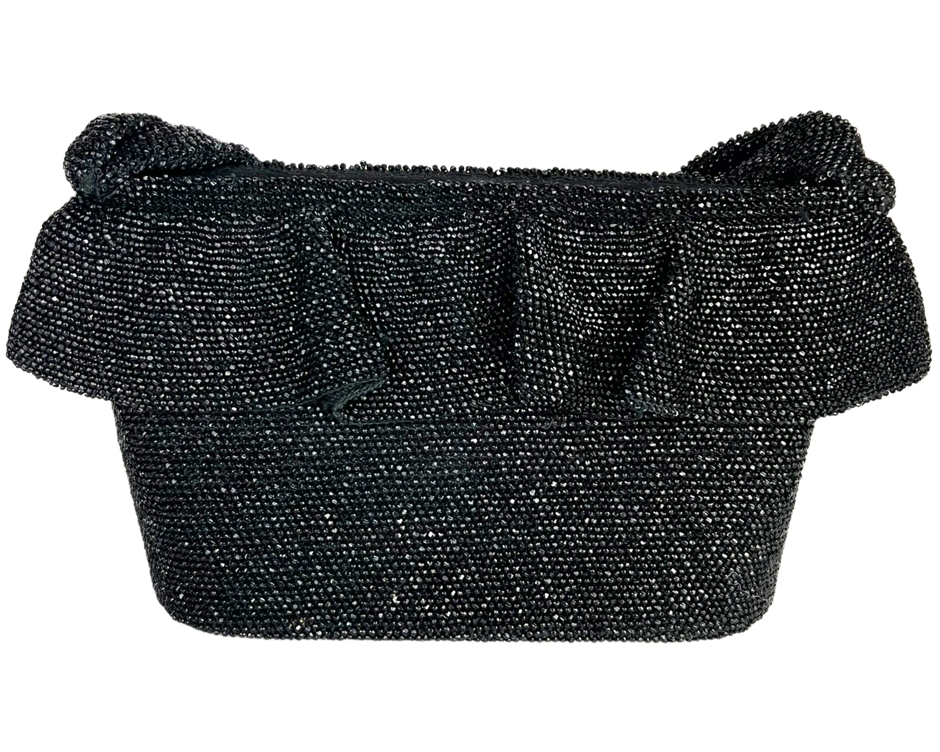 Vintage 1940s Evening Bag Black Beaded Handbag Purse - VFG