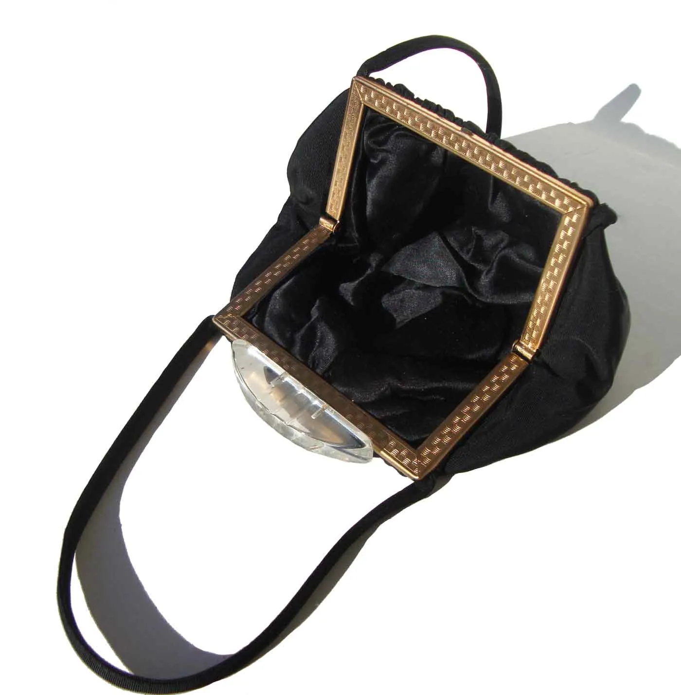 Vintage 40s Black Faille Handbag Lucite Clasp Cocktail Handbag Purse