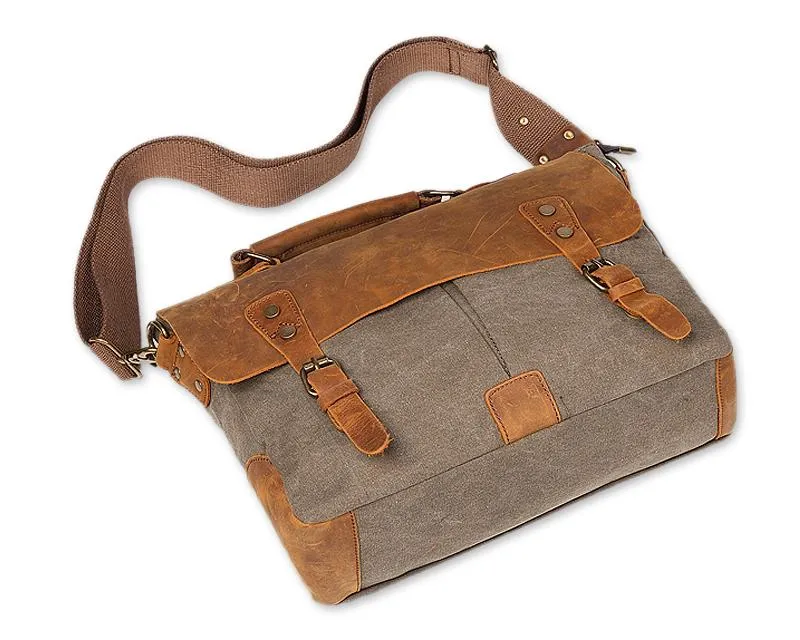 Vintage Canvas Satchel Messenger Bag for Men - Dark Green