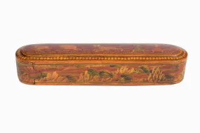 VINTAGE INDIAN WOODEN PENCIL CASE, HAND PAINTED