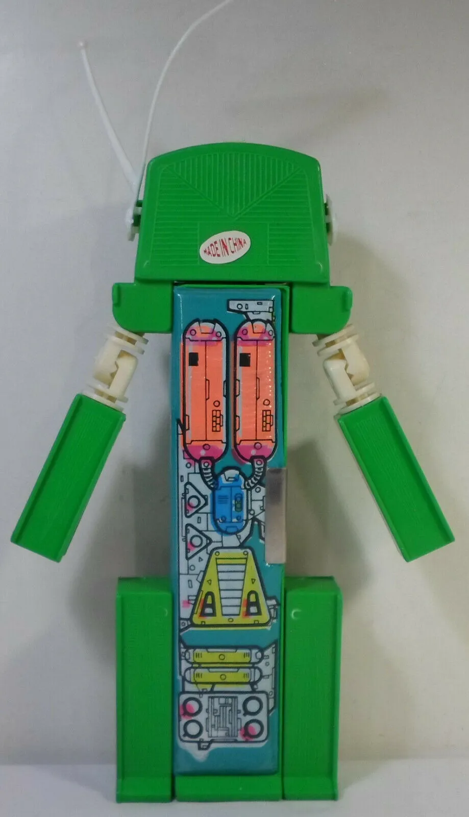 Vintage Pencil Case 80's Retro Green Robot Pencil Box Mechanical Button Stationary Pencil Case w/ Original Package