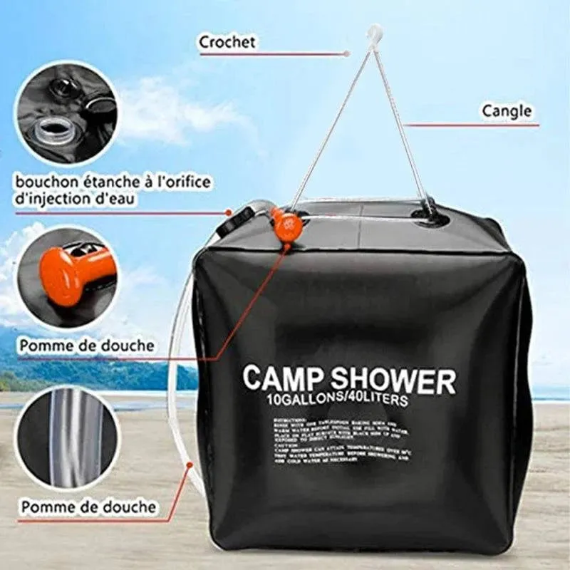 Water Bags 40L Shower Head Solar Power Fast Heating Camping Shower Bag Camping Fishing Hiking Water Storage Bag Bathing Bag