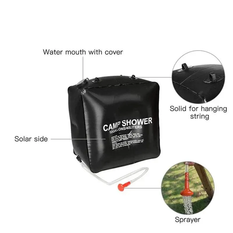 Water Bags 40L Shower Head Solar Power Fast Heating Camping Shower Bag Camping Fishing Hiking Water Storage Bag Bathing Bag