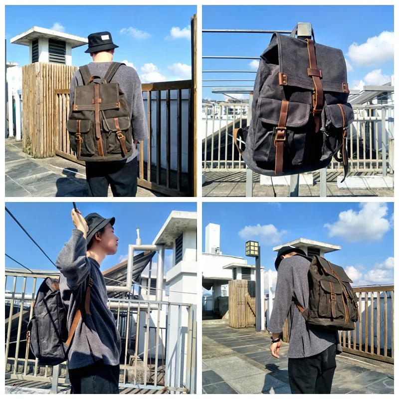 Waxed Canvas School Backpack Laptop Backpack Travel Backpack Unisex Canvas Backpack YC06