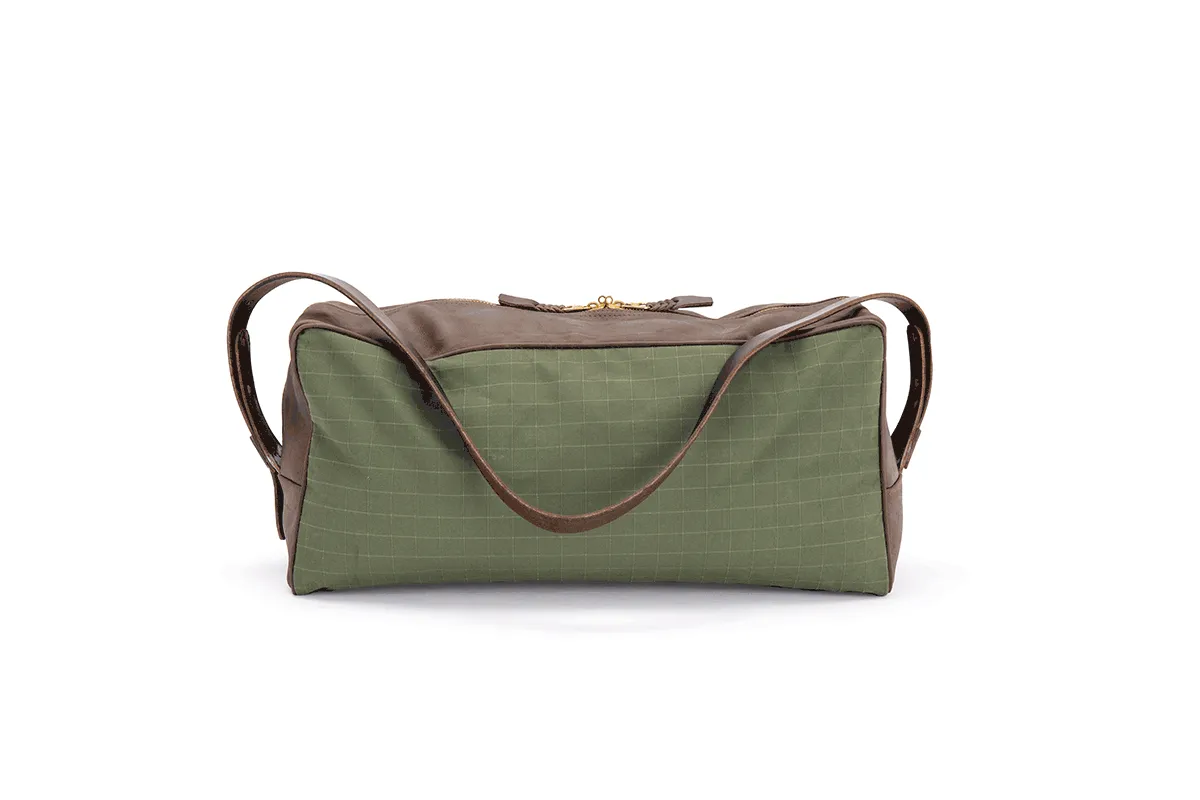 Weekend Warrior Travel Bag - Green Canvas & Chocolate Leather