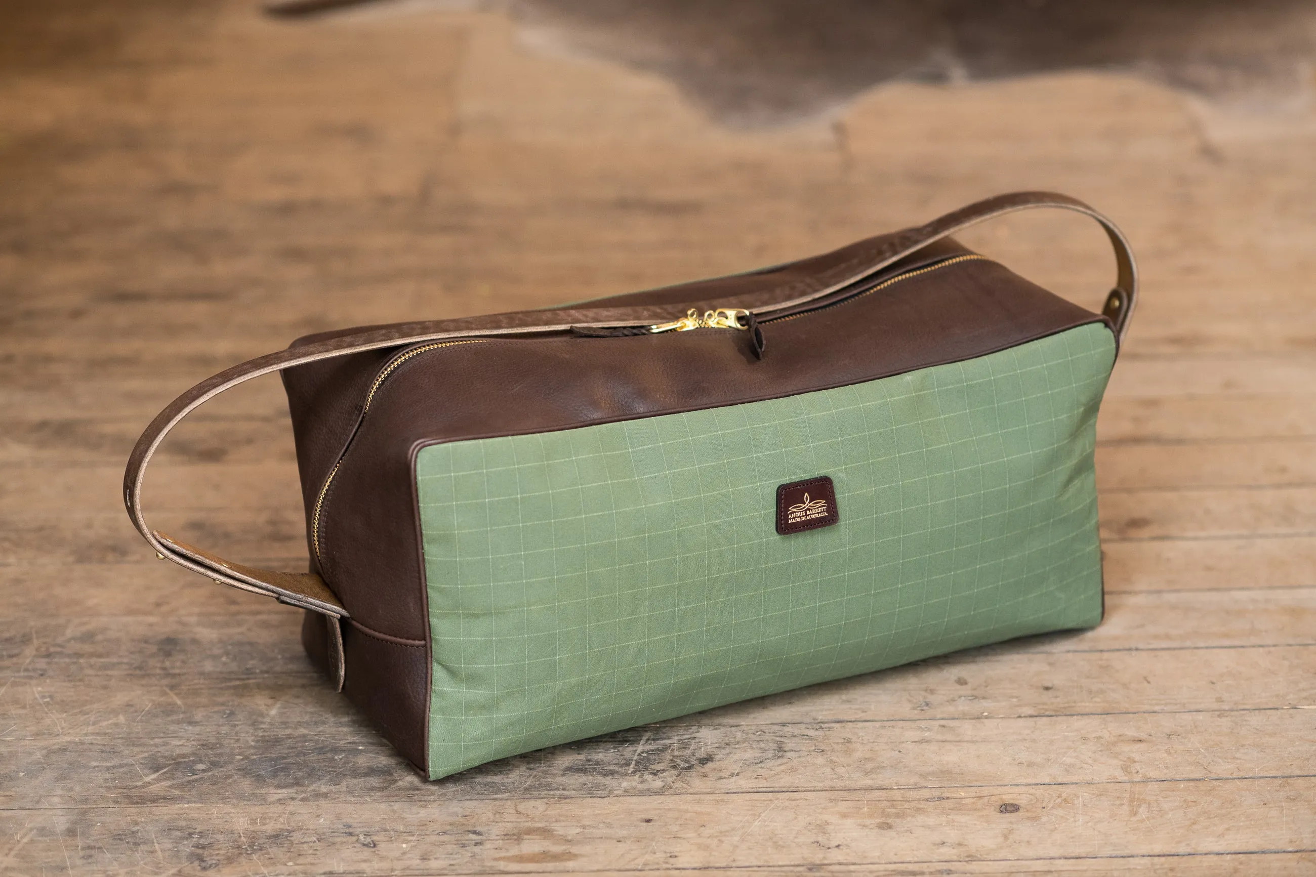 Weekend Warrior Travel Bag - Green Canvas & Chocolate Leather