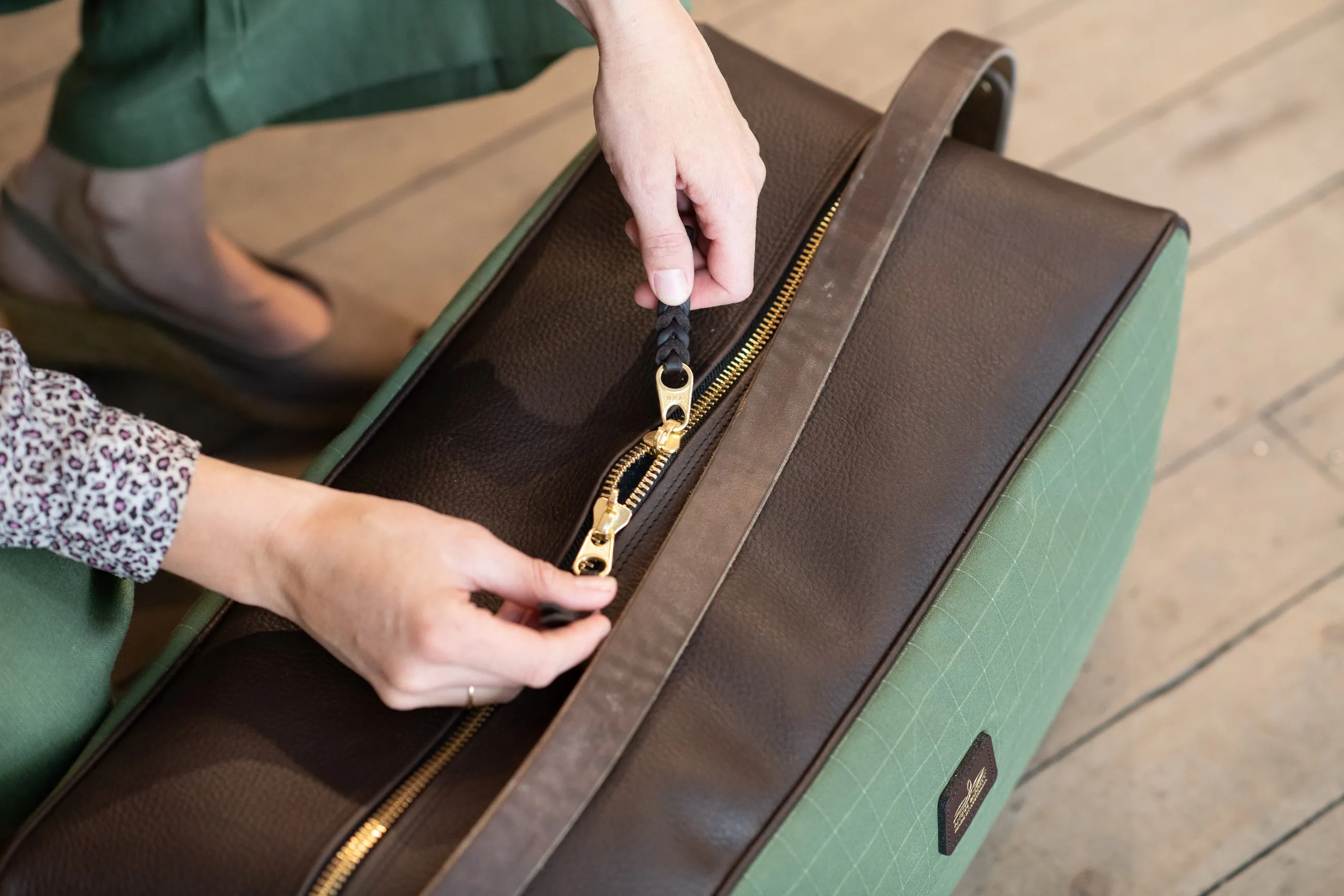 Weekend Warrior Travel Bag - Green Canvas & Chocolate Leather