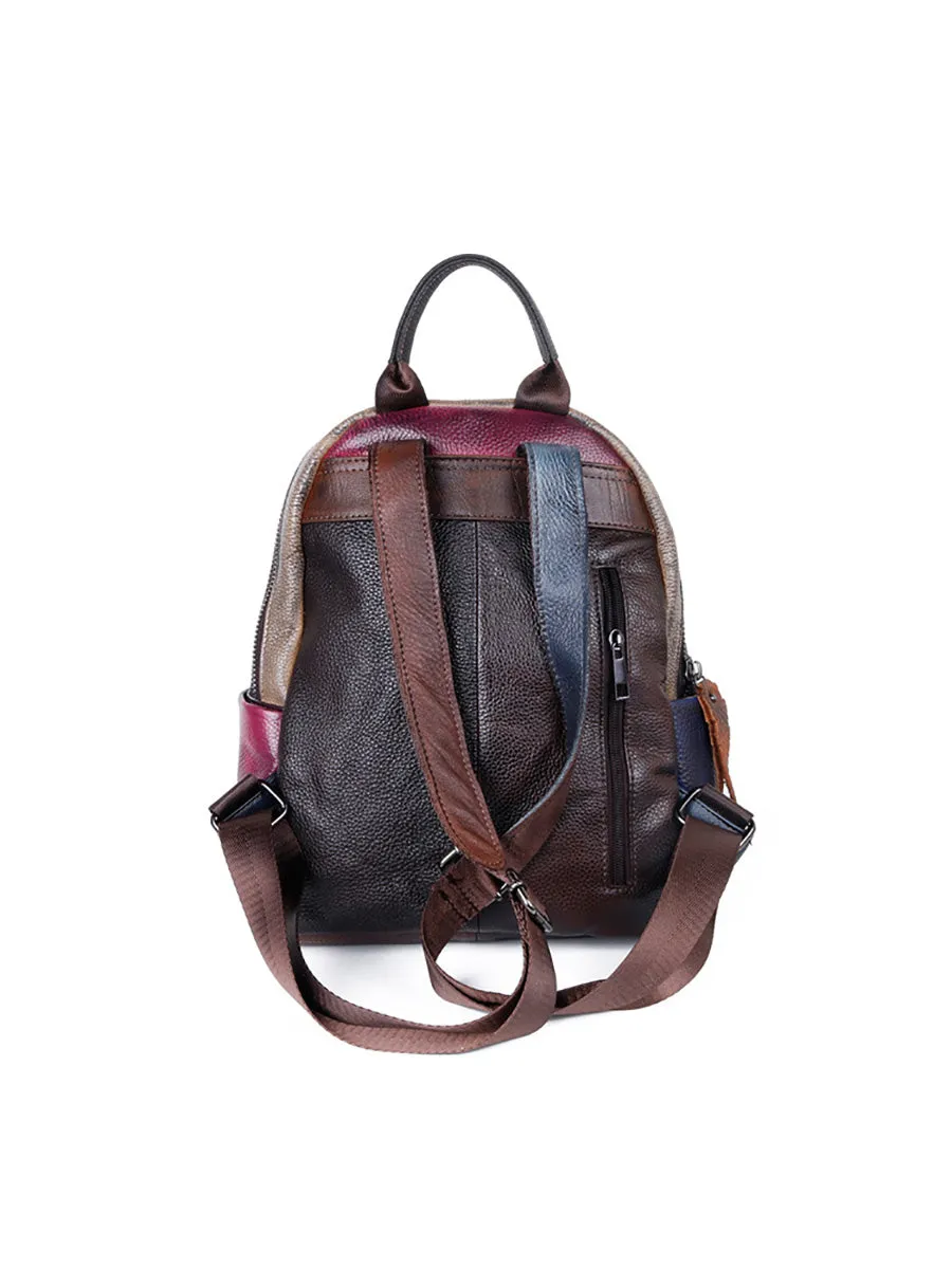 Women Colorblock Hand Painted Outdoor Leather Backpack AH1072