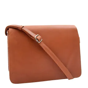 Womens Real Cognac Leather Crossbody Messenger Bag Office Casual Organiser Ann