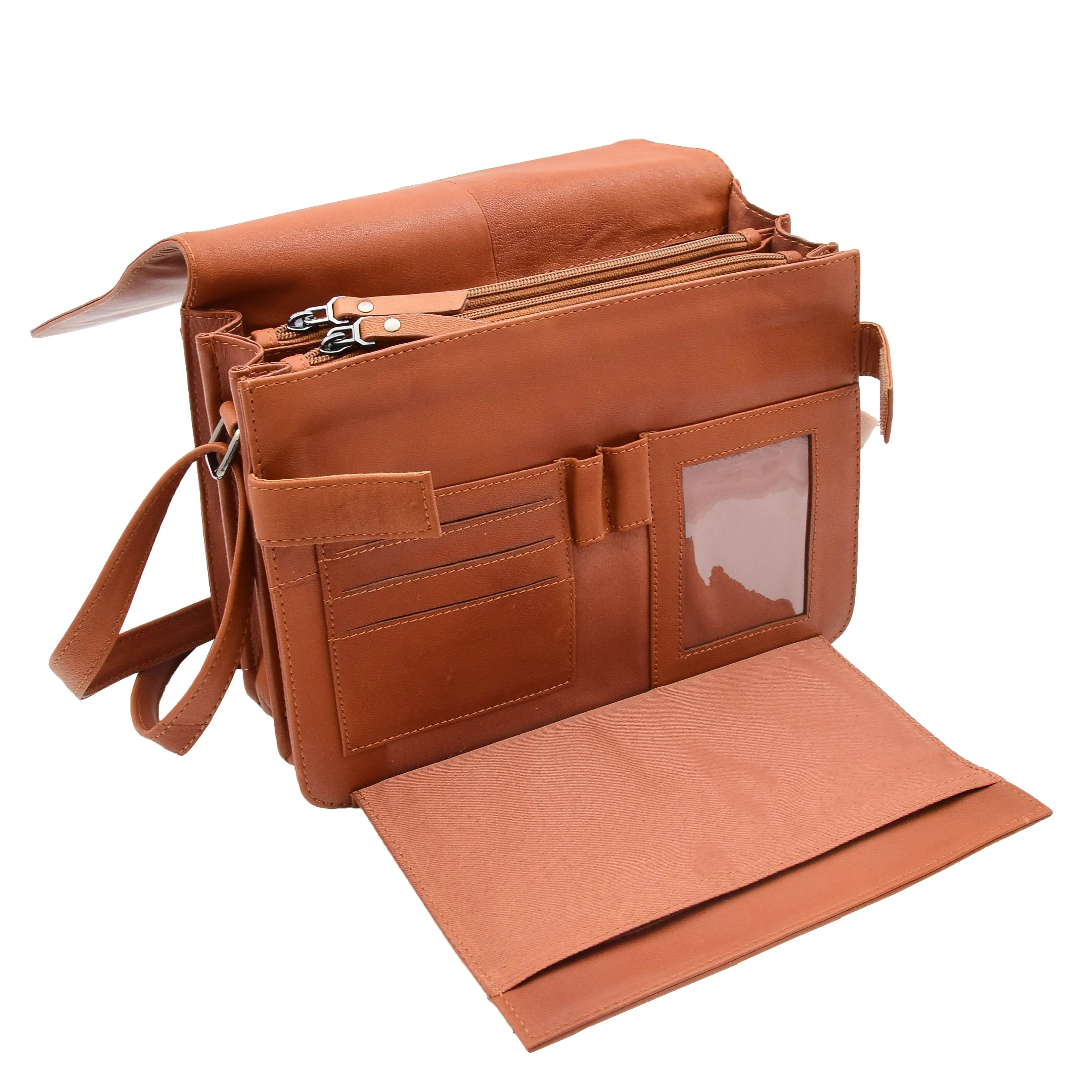 Womens Real Cognac Leather Crossbody Messenger Bag Office Casual Organiser Ann