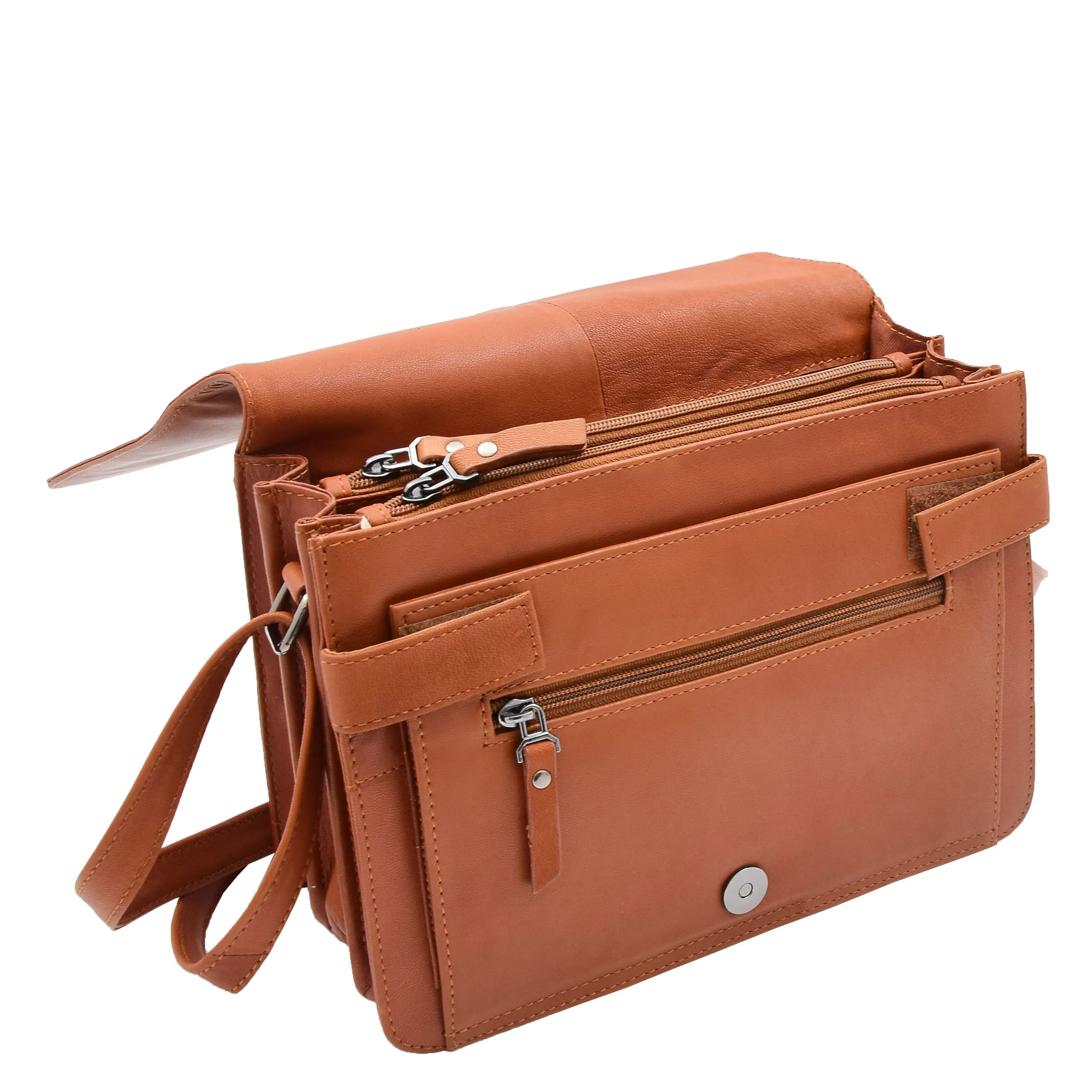 Womens Real Cognac Leather Crossbody Messenger Bag Office Casual Organiser Ann