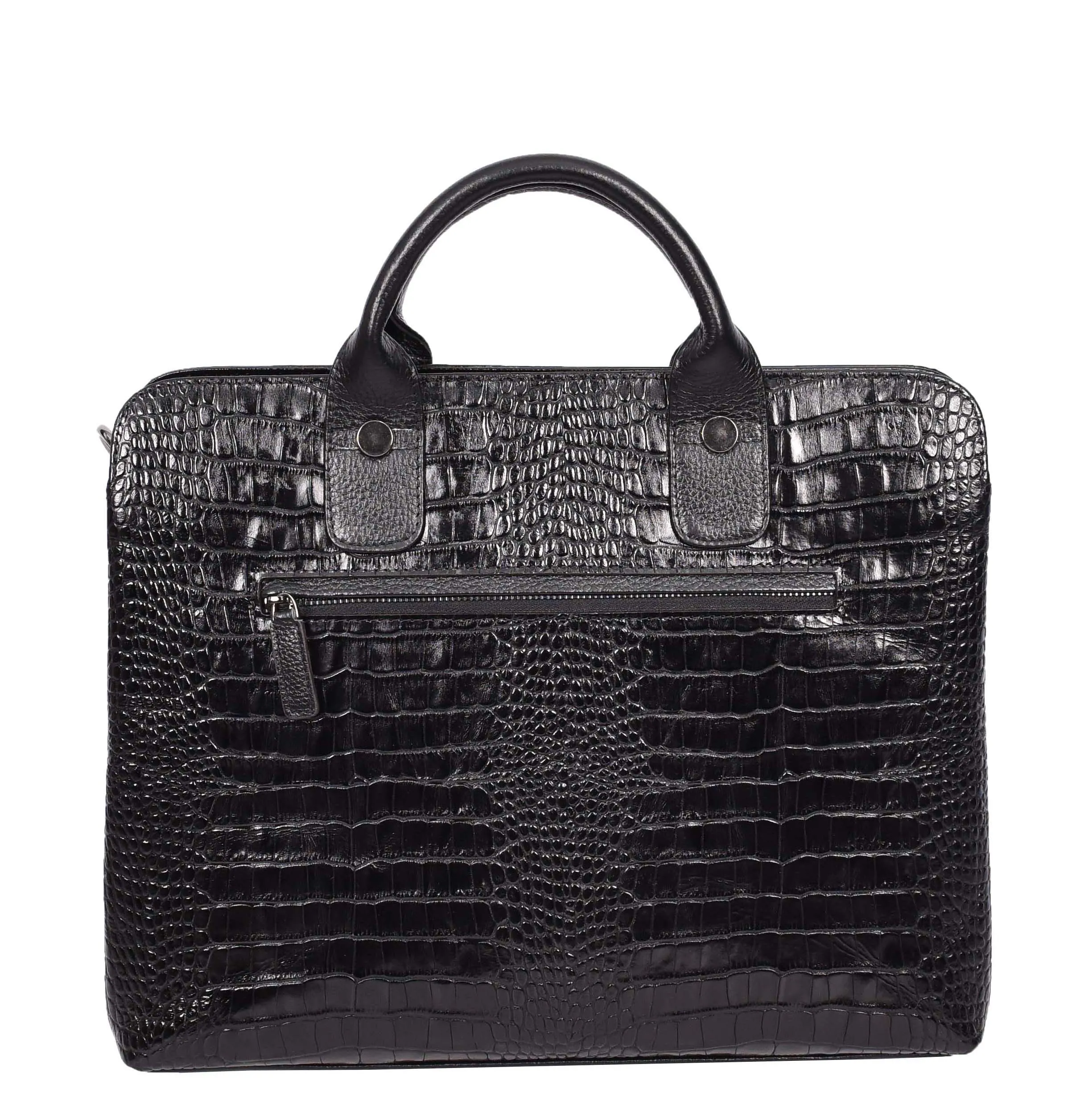 Womens Real Leather Croc-Print Shoulder Bag A4 Size Business Handbag Millie Black