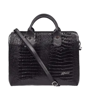 Womens Real Leather Croc-Print Shoulder Bag A4 Size Business Handbag Millie Black