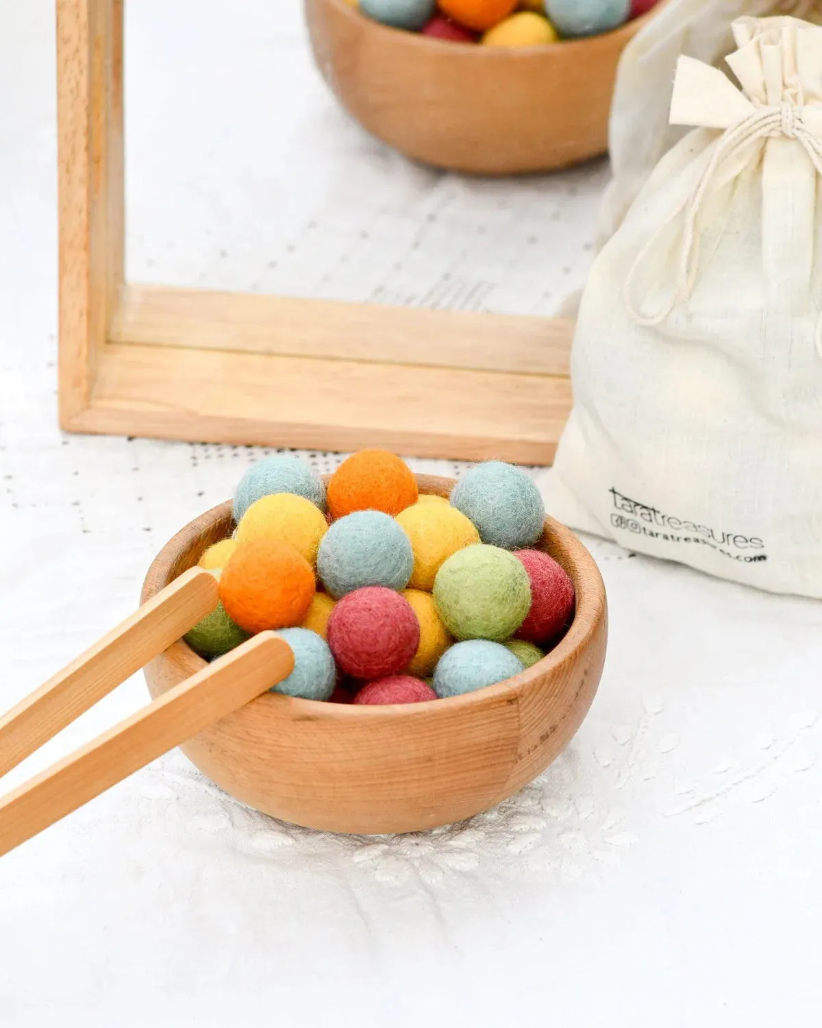 Wool Felt Balls in a Pouch, Sunshine Colors, 30 balls, 3 cm