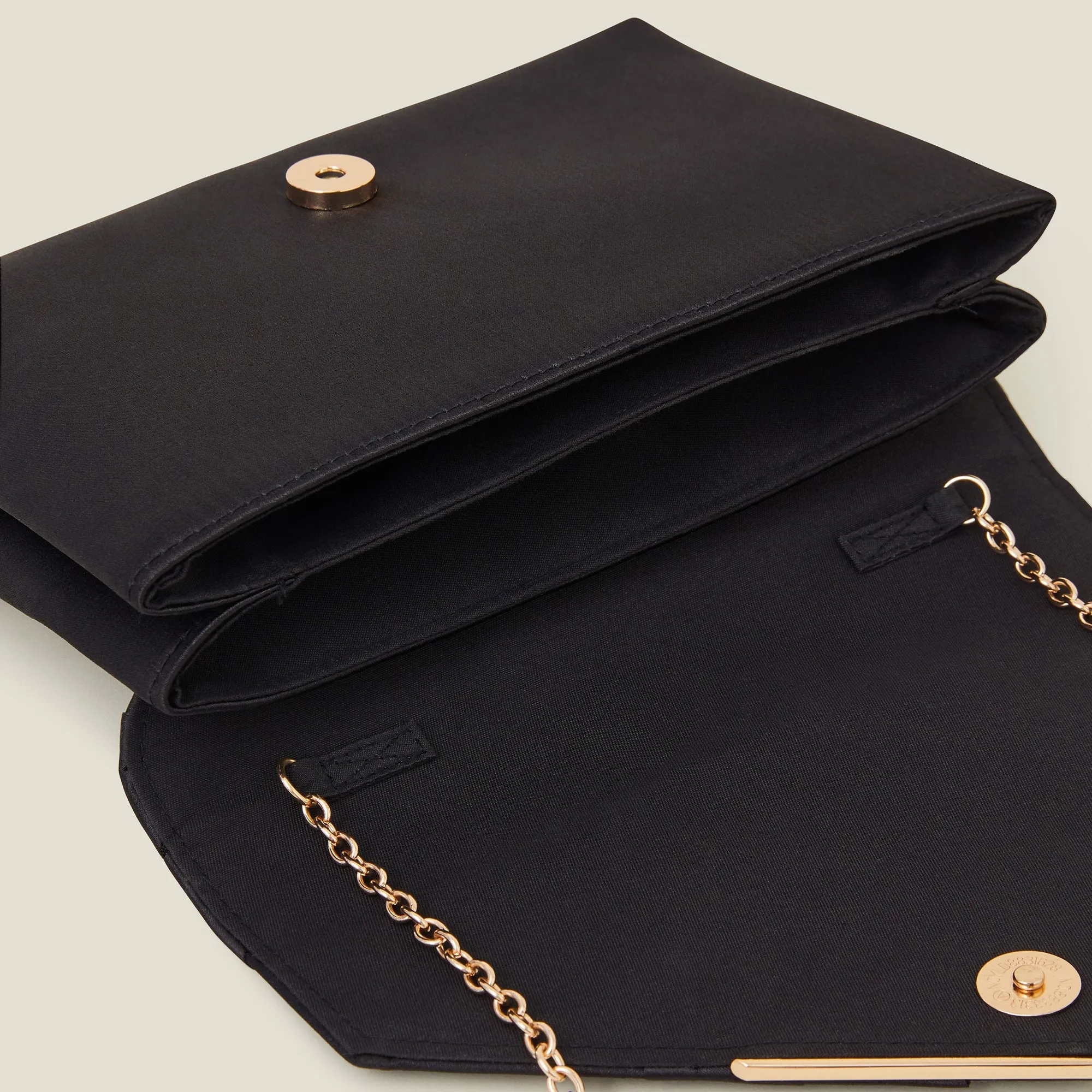 Woven Satin Envelope Clutch Bag-Black