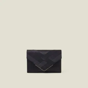 Woven Satin Envelope Clutch Bag-Black