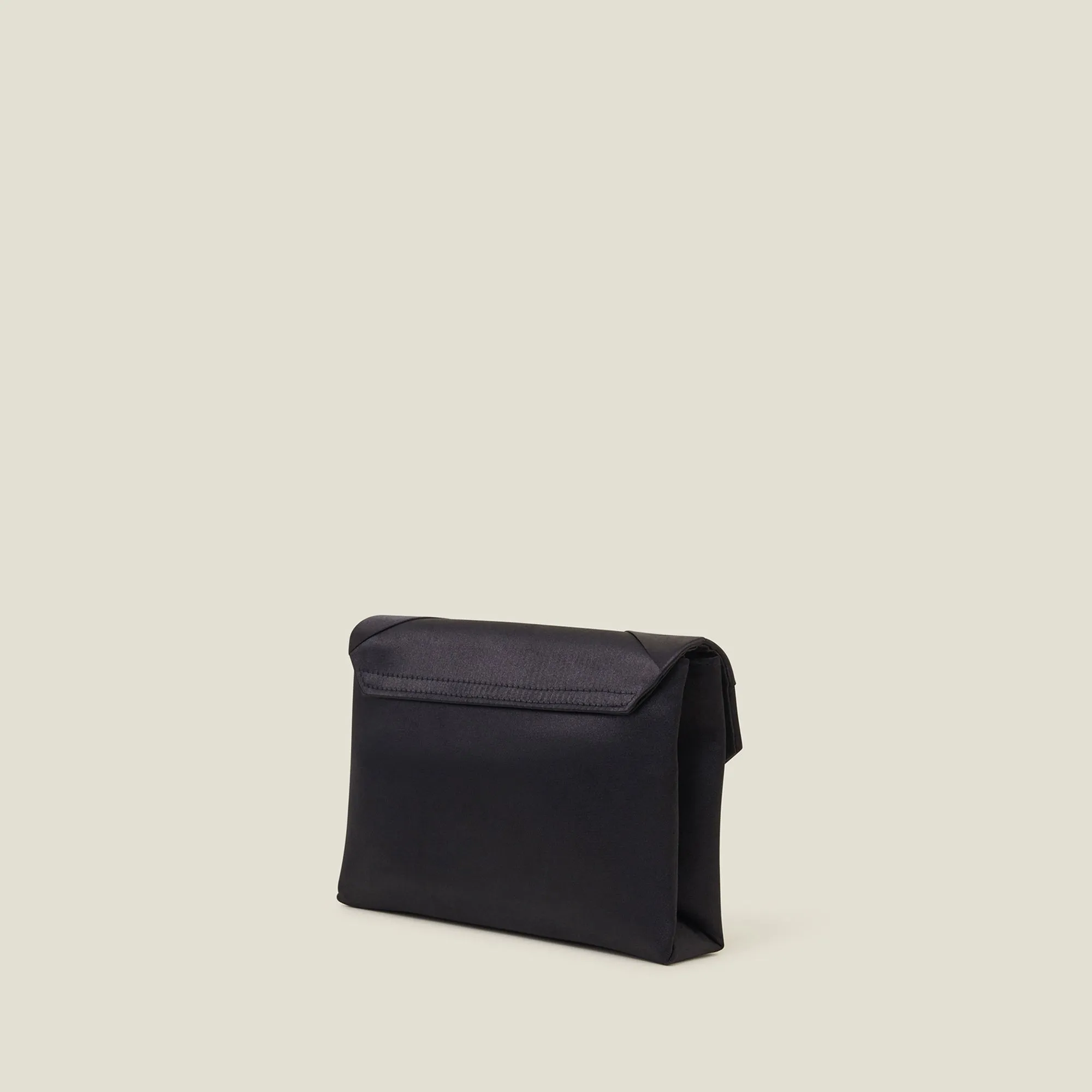 Woven Satin Envelope Clutch Bag-Black