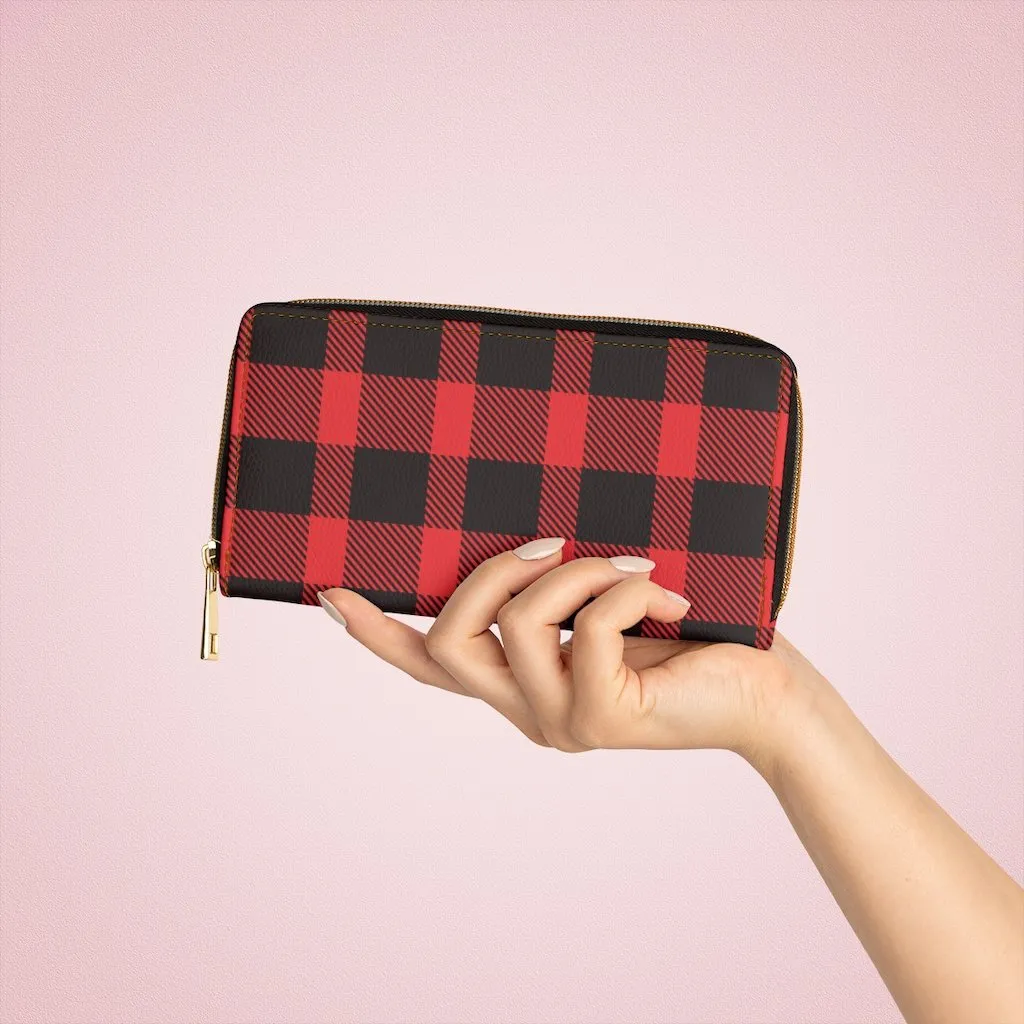 Wristlet Phone Wallet, Red and Black Plaid Style Purse