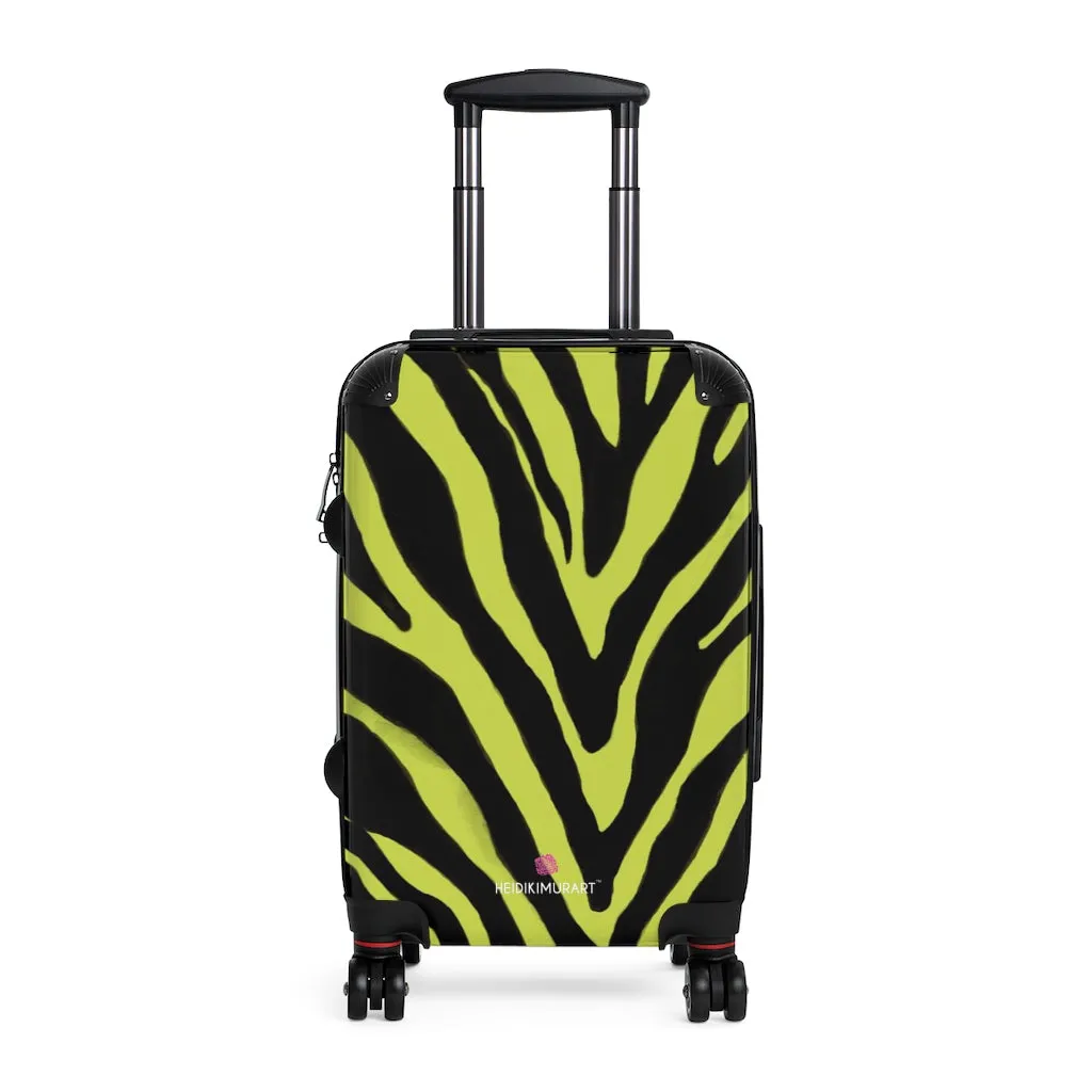 Yellow Zebra Striped Print Suitcases, Zebra Striped Animal Print Designer Suitcase Luggage (Small, Medium, Large)