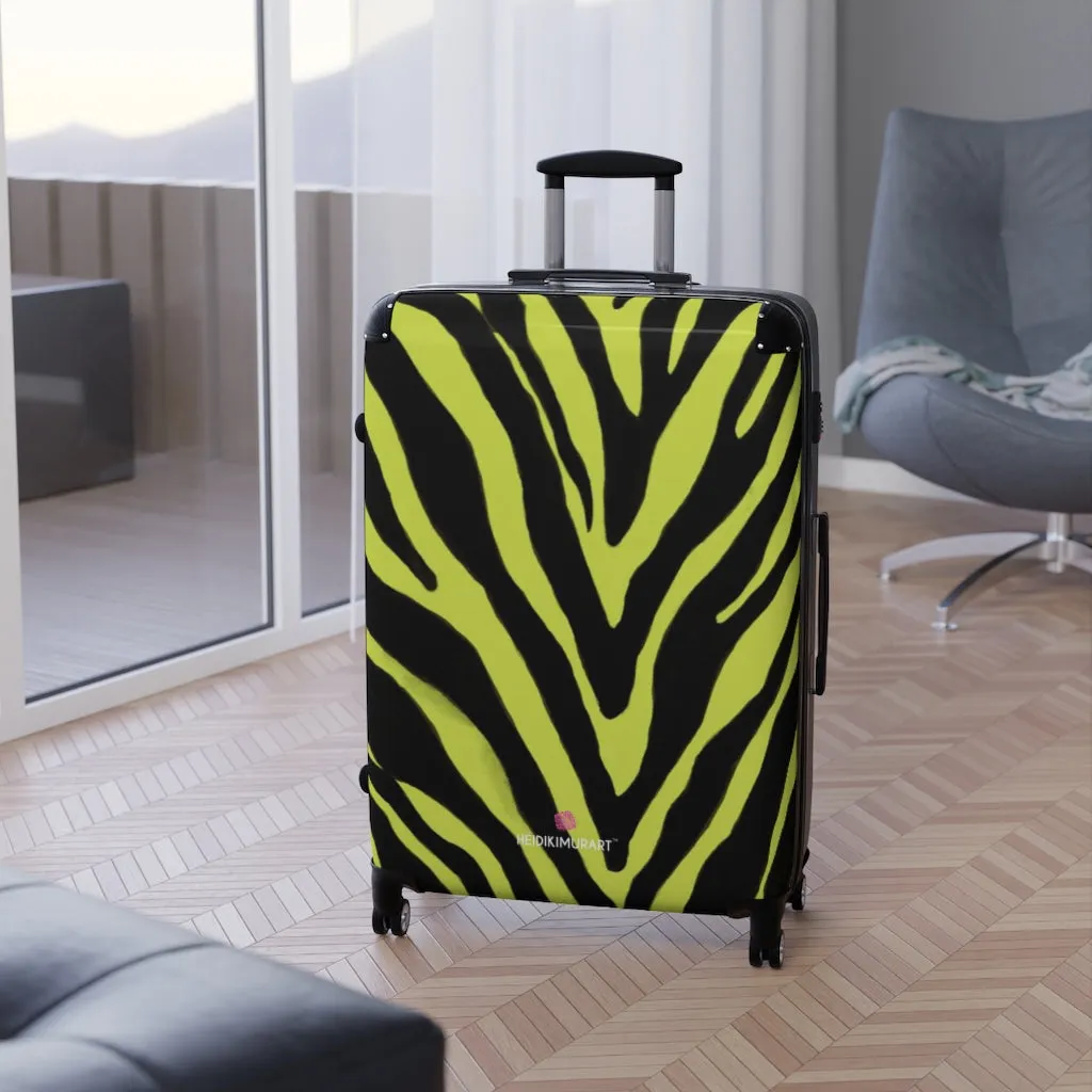 Yellow Zebra Striped Print Suitcases, Zebra Striped Animal Print Designer Suitcase Luggage (Small, Medium, Large)