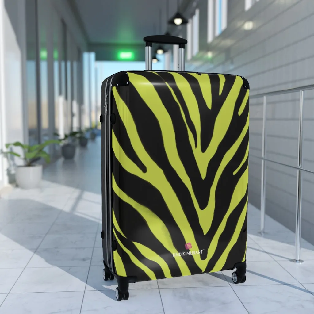 Yellow Zebra Striped Print Suitcases, Zebra Striped Animal Print Designer Suitcase Luggage (Small, Medium, Large)