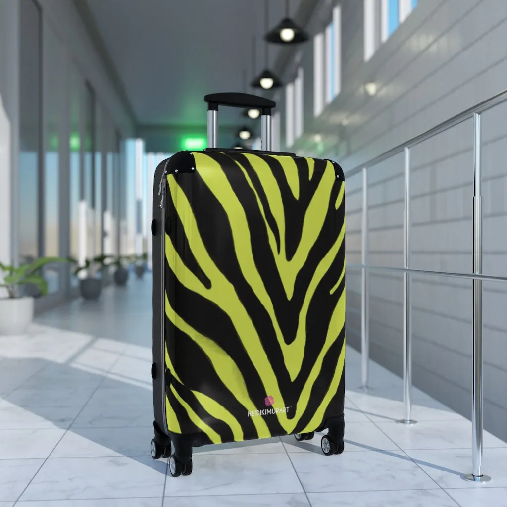 Yellow Zebra Striped Print Suitcases, Zebra Striped Animal Print Designer Suitcase Luggage (Small, Medium, Large)